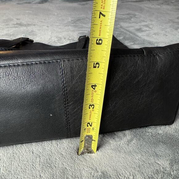 Black Leather Shoulder Bag Hobo Style Double Top Handle Purse Minimal Unbranded - Picture 12 of 13